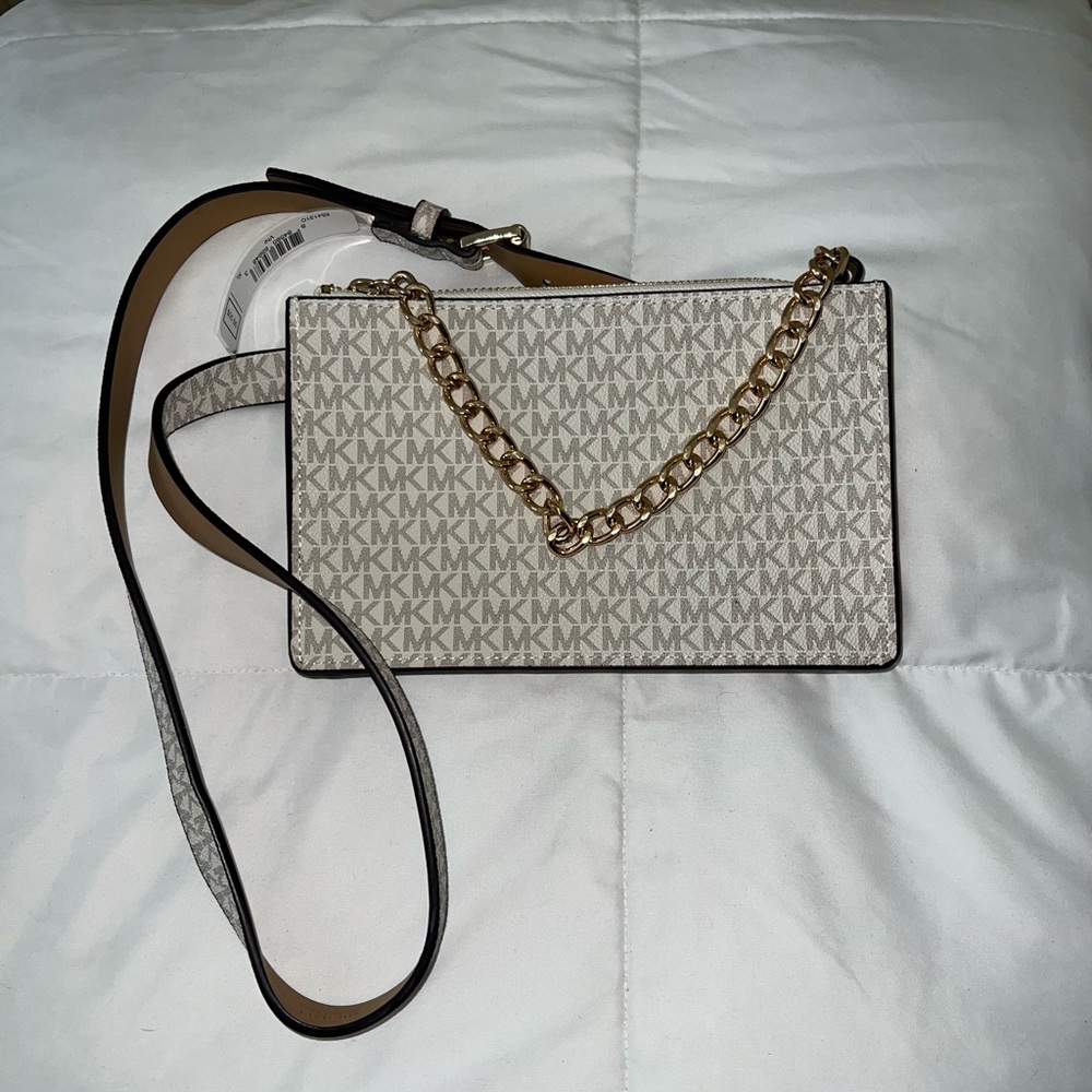Michael Kors Monogram Belt Bag with Gold Chain